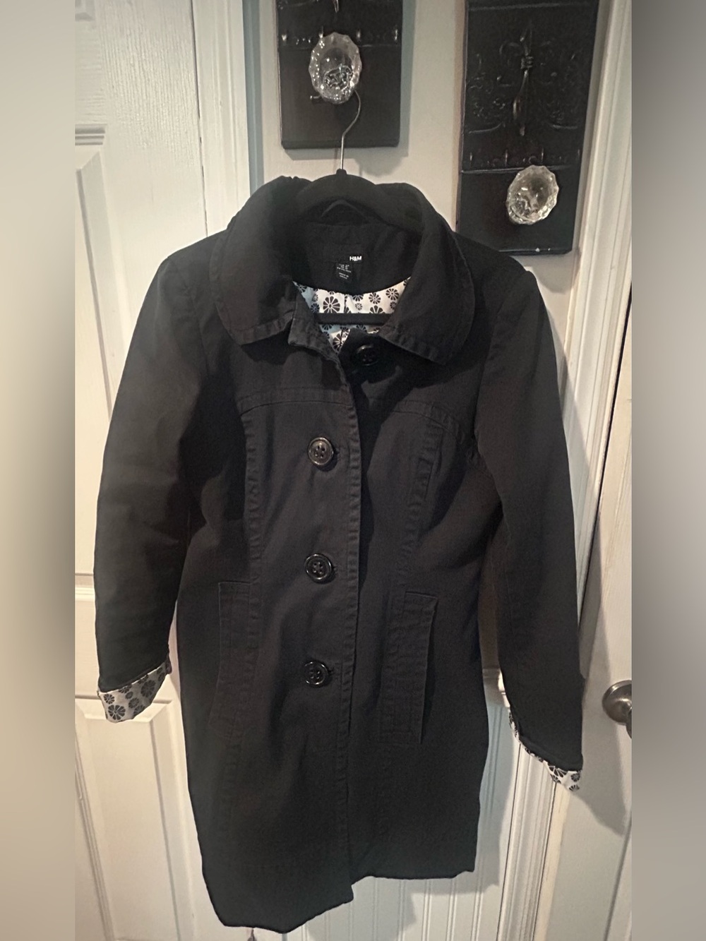 H&M Black Button-Front Trench Coat